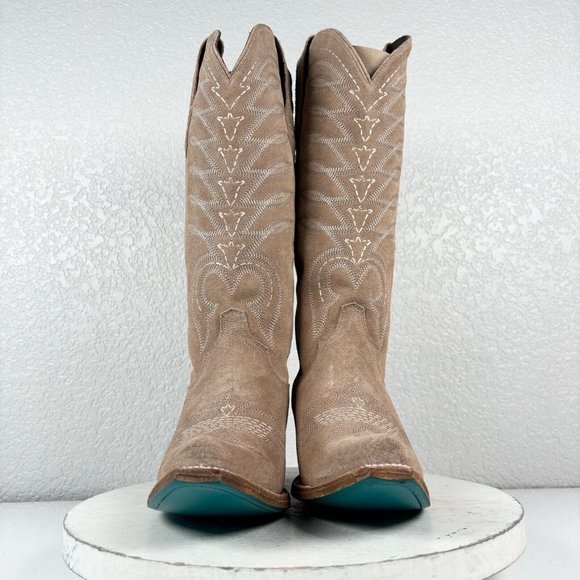 Lane SQUASH BLOSSUM Brown Cowgirl Boots 7.5 Suede Cowboy Snip Toe Western Wear - Picture 5 of 10